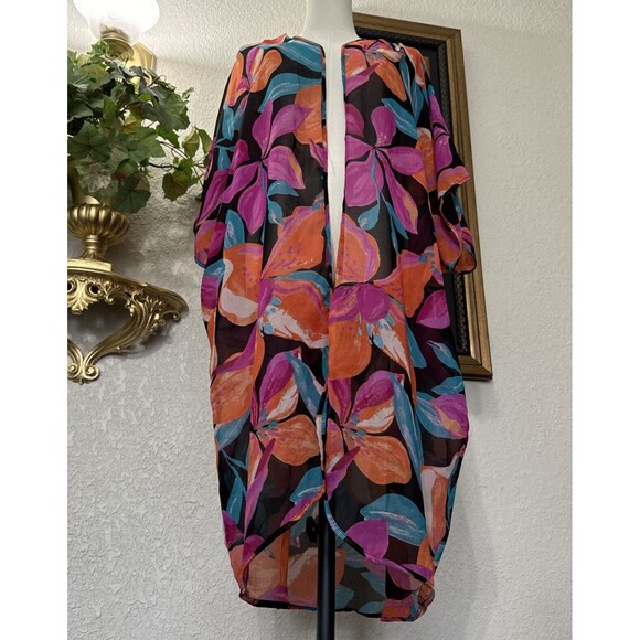 Floral Sheer Cardigan Cover Up Multicolor Live For True Women’s Size Plus 1X - Picture 2 of 9